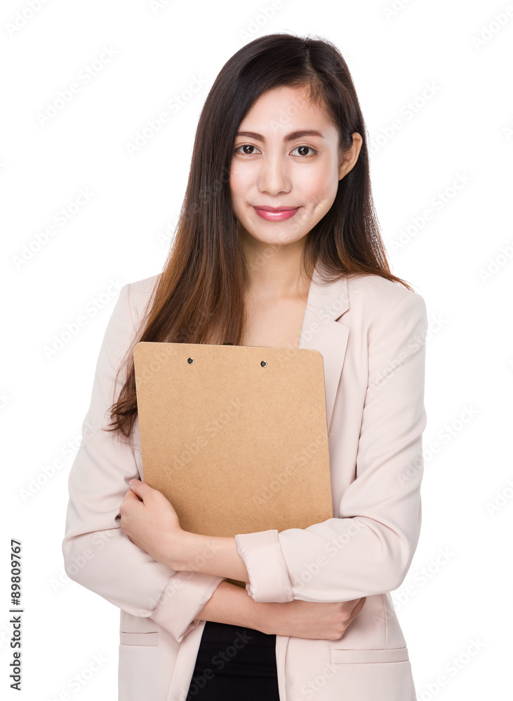 Asian young businesswoman hold with clipboard Asian young businesswoman hold with clipboard