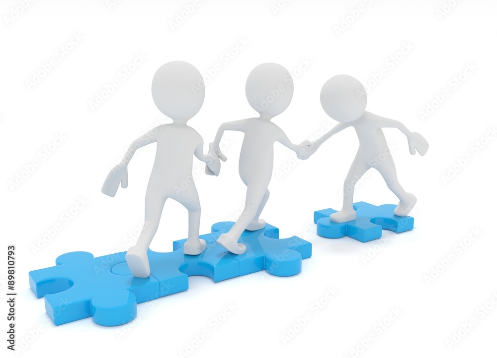 3D Männchen Teamwork Puzzle blau 3D Männchen Teamwork Puzzle blau