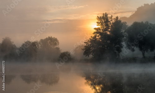 Sunrise over Vistula riverbank in Tyniec  near Krakow