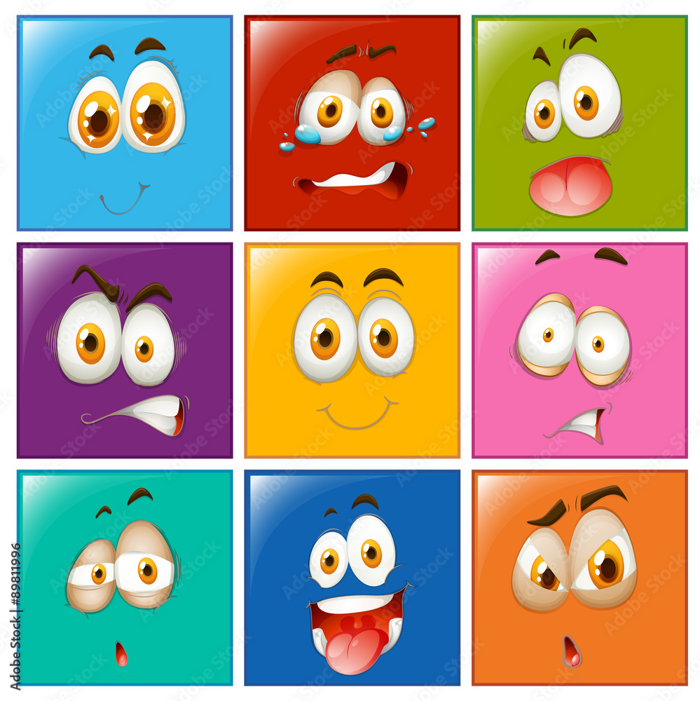 Facial expression on square buttons Facial expression on square buttons