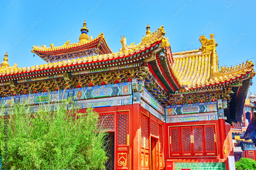 Naklejka premium Beautiful View of Yonghegong Lama Temple.Beijing. Lama Temple is