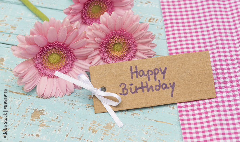 Alles Gute zum Geburtstag Karte mit Rosa Blumen Stock-Foto | Adobe Stock