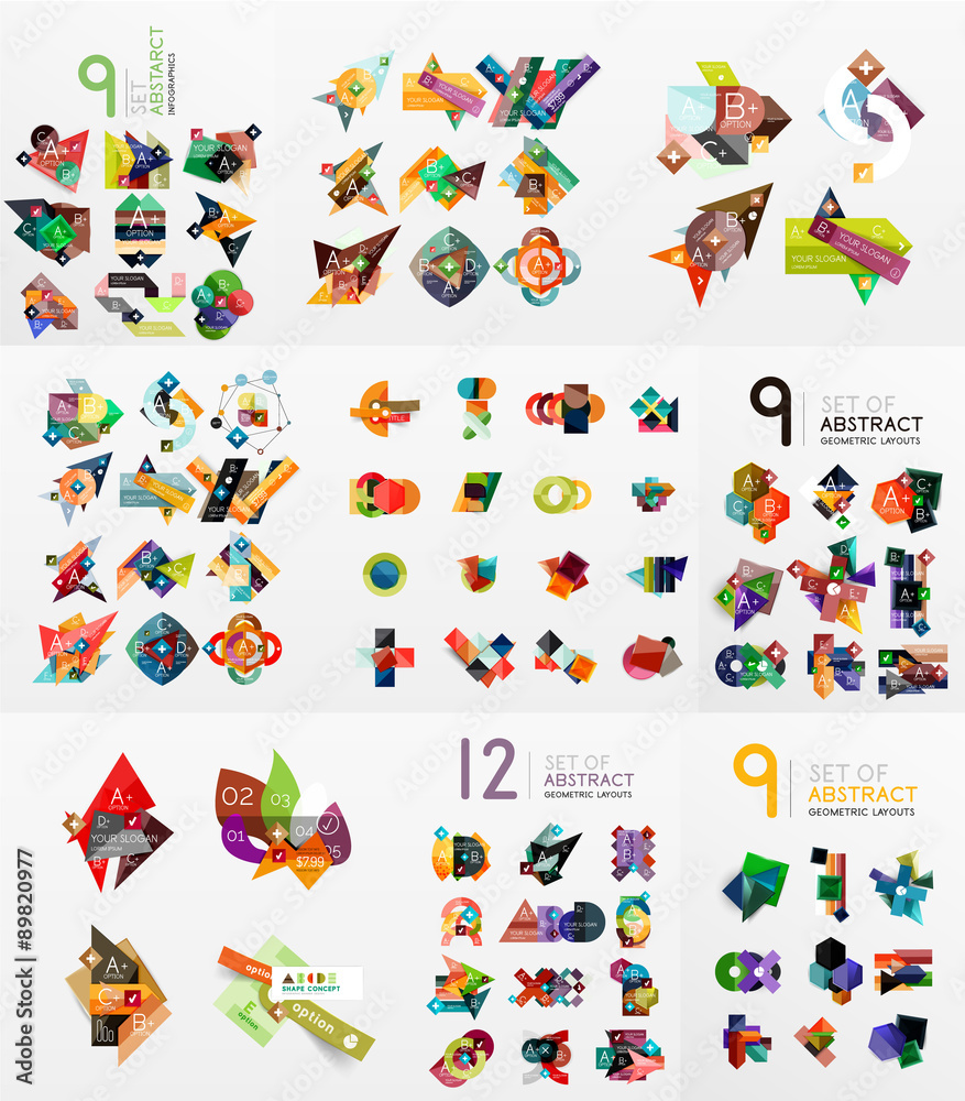 Set of abstract paper elements, infographics templates