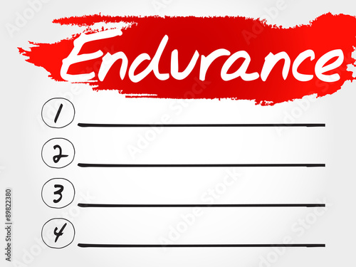 ENDURANCE blank list, fitness, sport, health concept