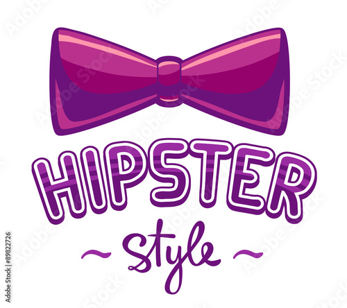 Vector illustration of purple bow tie and lettering hipster styl