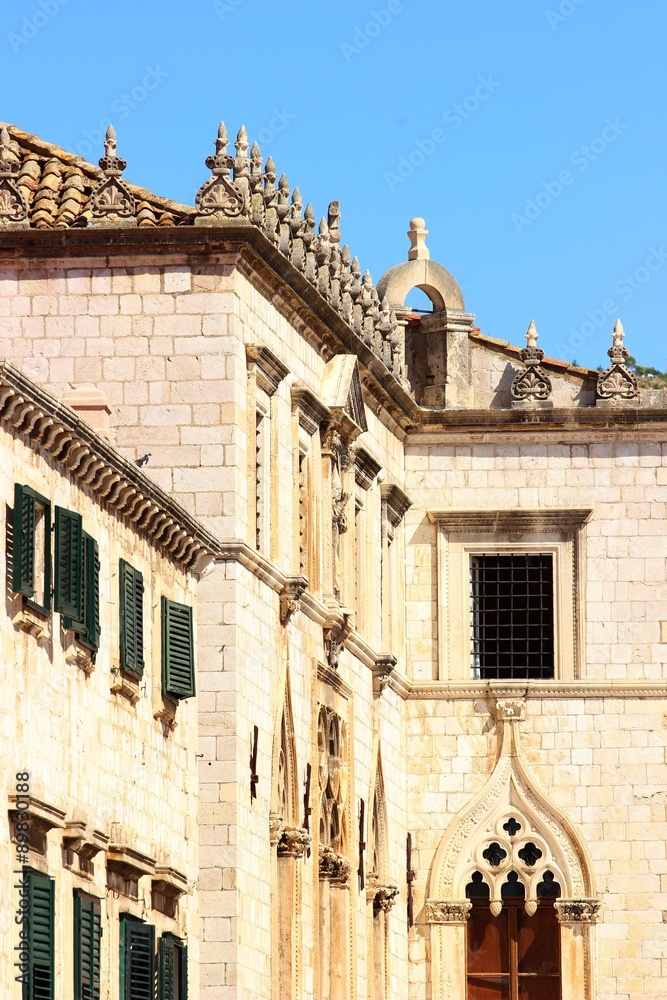 Architectural details of the Palace Sponza in Dubrovnik