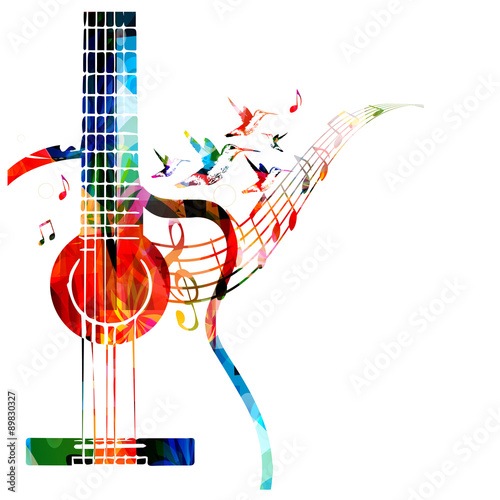 Colorful music background with guitar