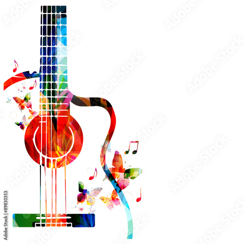 Colorful music background with guitar