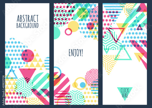 Set of three vector creative banner background with multicolor g