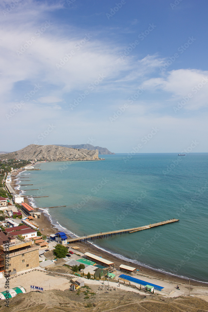 View of the City on the beach line in the Crimean mountains 