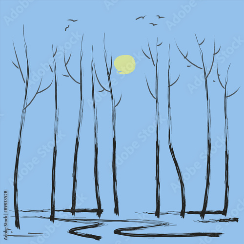 Natural autumn winter landscape seasonal scene vector design.