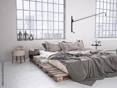 schlafzimmer in einem designer loft photo