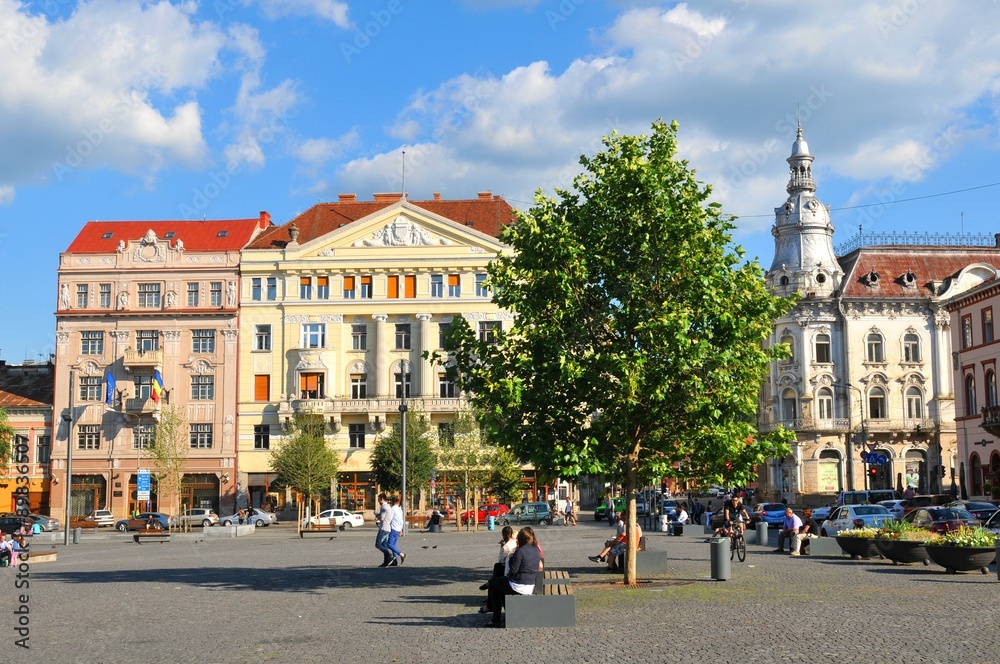Street view of the city centre of Cluj Napoca, a major city in the heart of Transylvania, Romania