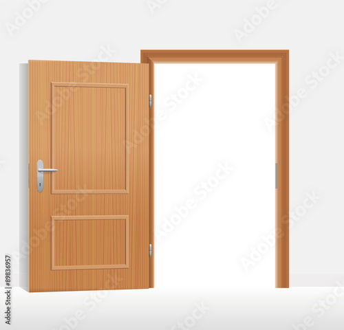 Open door to a bright white room. Vector illustration.