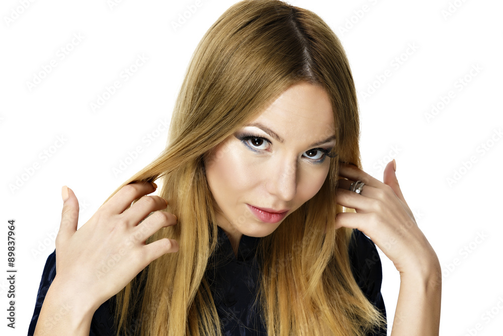 Portrait of beautiful woman on white background Portrait of beautiful woman on white background