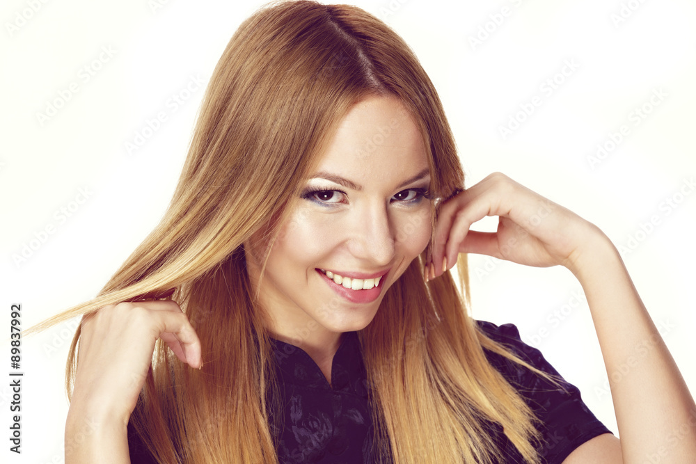 Portrait of beautiful woman on white background Portrait of beautiful woman on white background