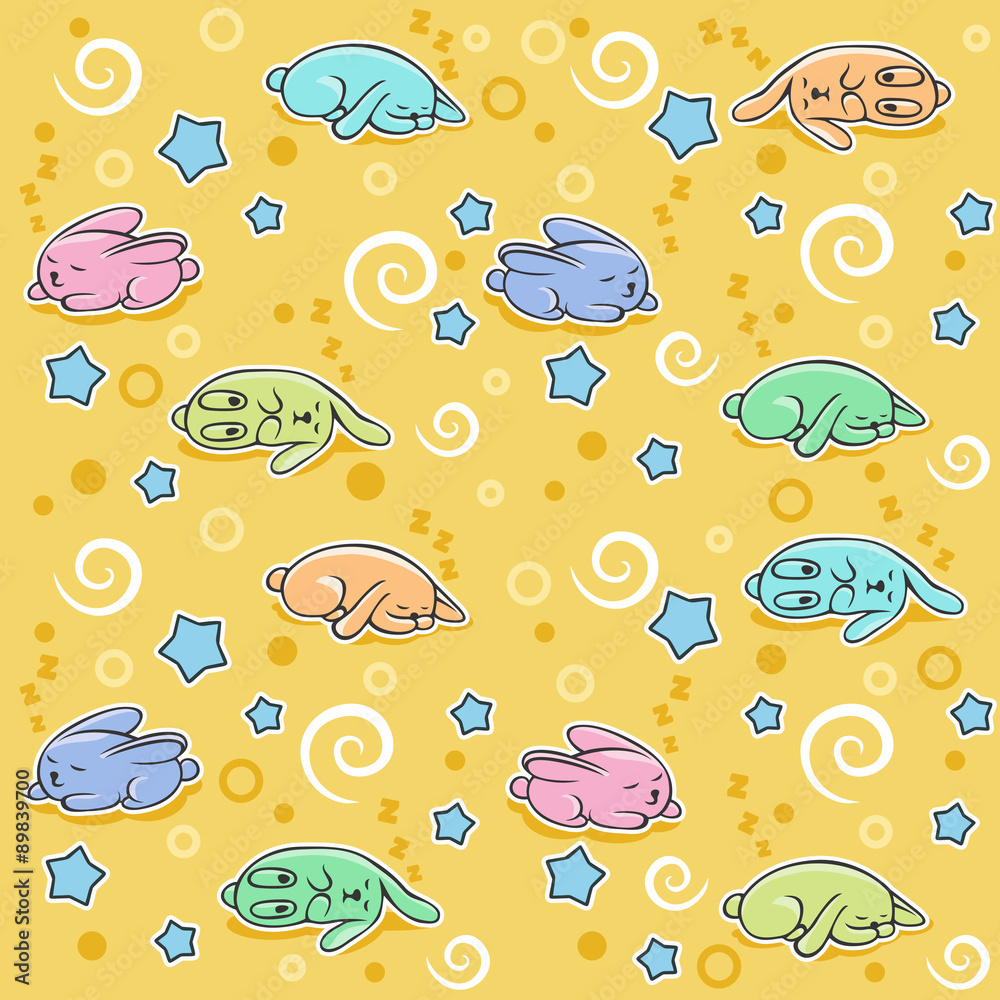 Fototapeta premium Seamless pattern with sleeping rabbits