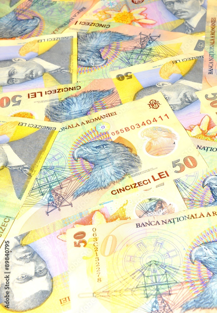 Naklejka premium Romanian currency (lei) background