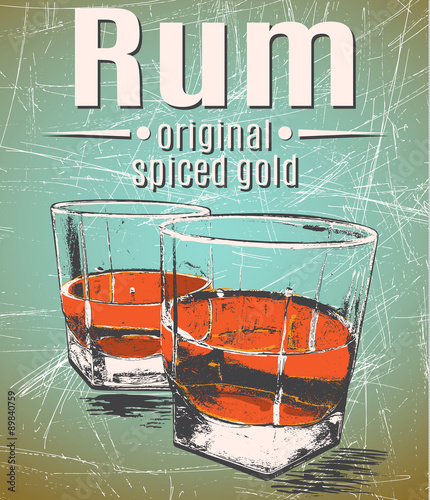 Rum in glasses on grunge background
