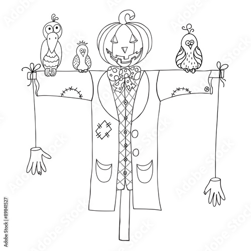 Scarecrow isolated on white background. Vector illustration. Eps