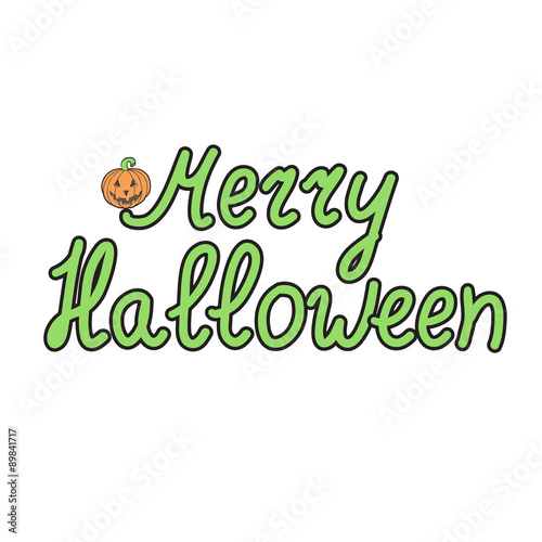 Greeting card with pumpkins and words  merry halloween