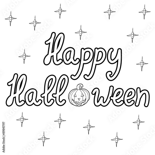 Greeting card with pumpkins and words  happy halloween isolated