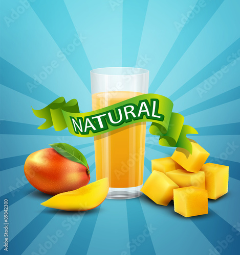 vector background with mango and glass of mango juice