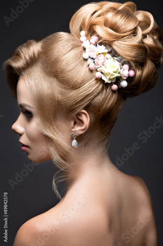 Beautiful blond woman in image of the bride. Beauty face and