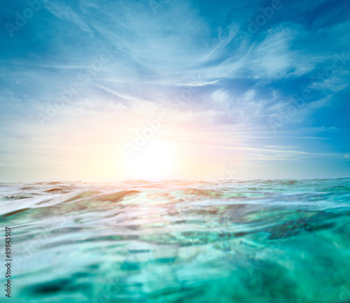 Abstract underwater background with soft light sun