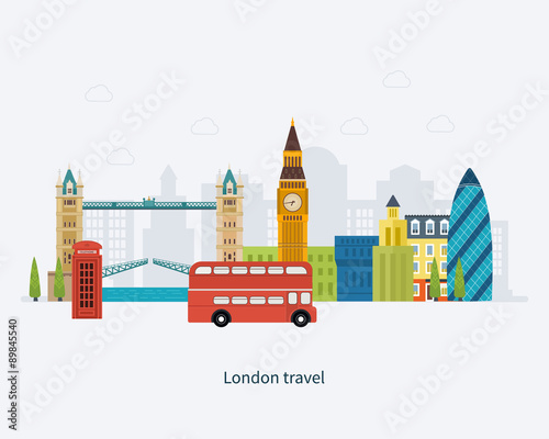 Photography London, United Kingdom flat icons design travel concept. London