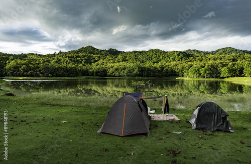 Camping near small lake in National park