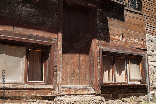 The wall of the old wooden house