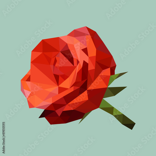 polygonal red rose, polygon geometric flower, vector, isolated