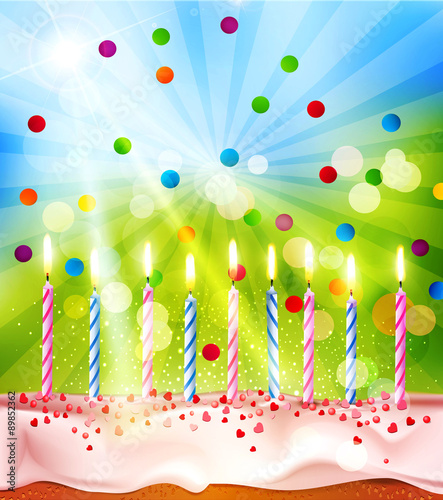 vector background for birthday with a cake and candles