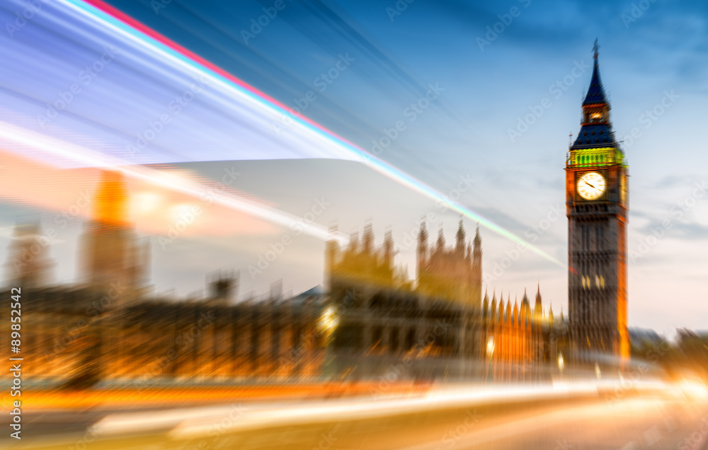 Blurred image of Westminster Bridge and Big Ben at night