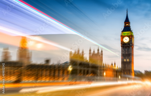 Blurred image of Westminster Bridge and Big Ben at night