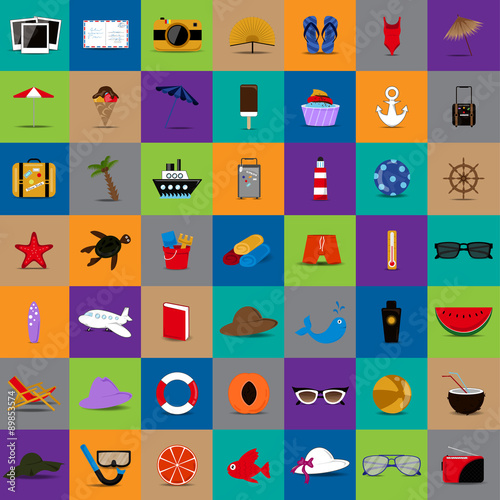 Summer Flat Icons Set: Vector Illustration, Graphic Design. Collection Of Colorful Icons