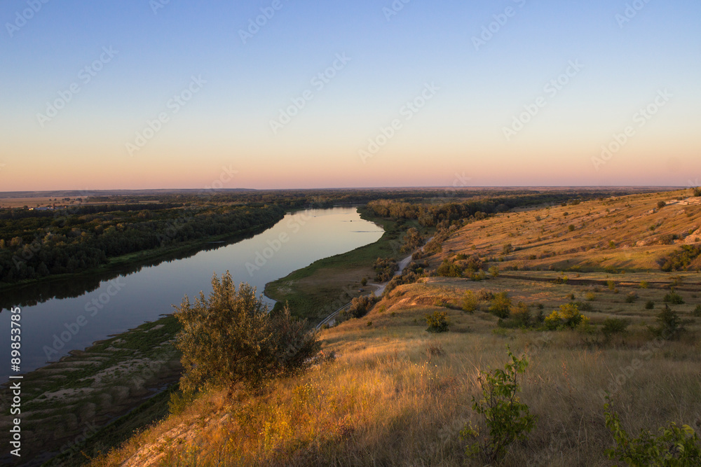 landscape in Russia: sunset on the river Don