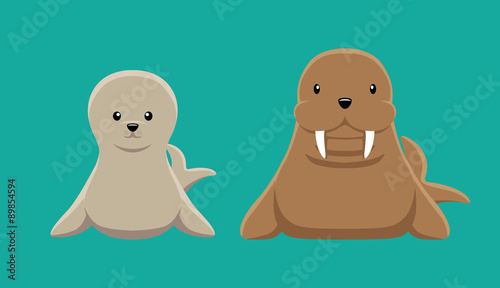 Seal Walrus Doll Set Cartoon Vector Illustration