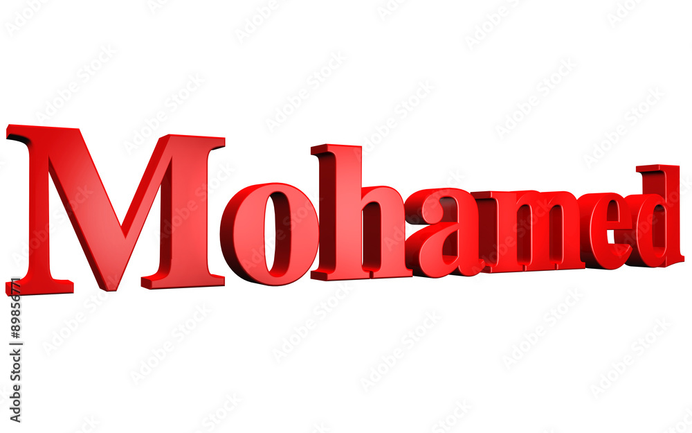 3D Mohamed text on white background