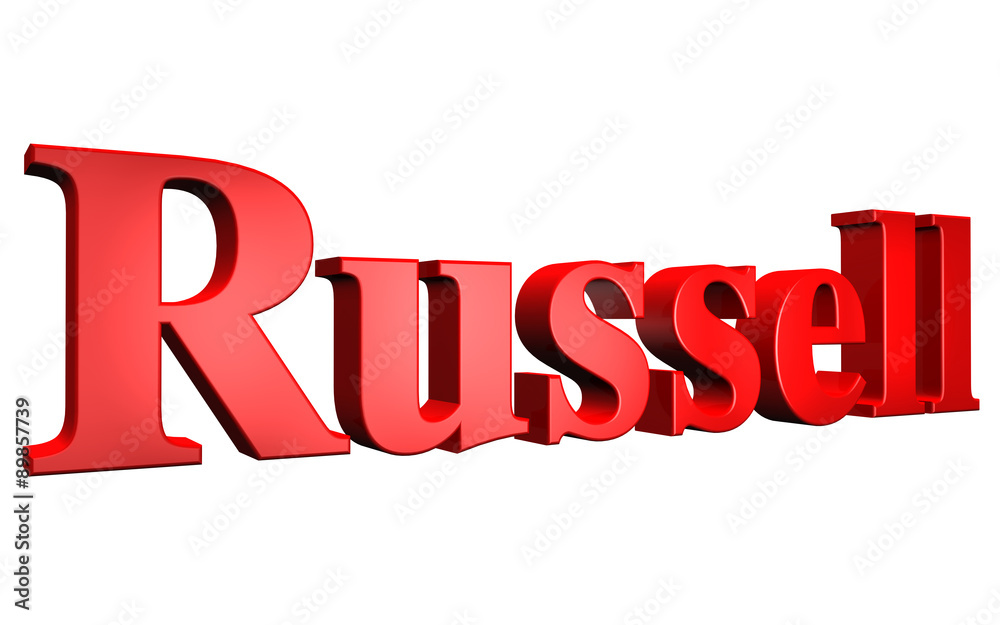 3D Russell text on white background