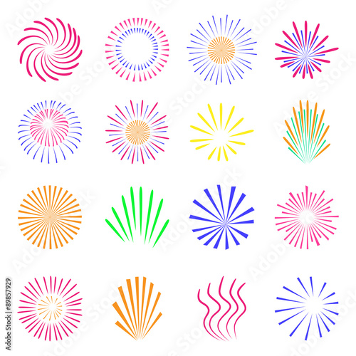 Colorful fireworks set isolated on white background.