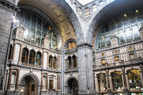 Inside of the magnificent central train station in the city of Antwerp, Belgium
