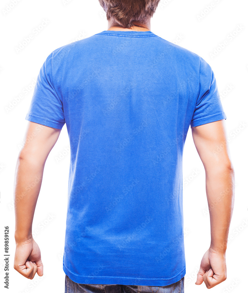 blue t-shirt on a young man templated on white background blue t-shirt on a young man templated on white background