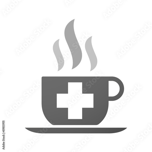 Cup of coffee icon  with a pharmacy sign