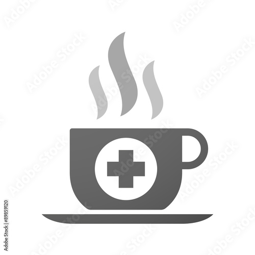 Cup of coffee icon  with a pharmacy sign