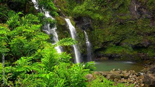 Upper Waikani Falls Along the Road to Hana in Maui