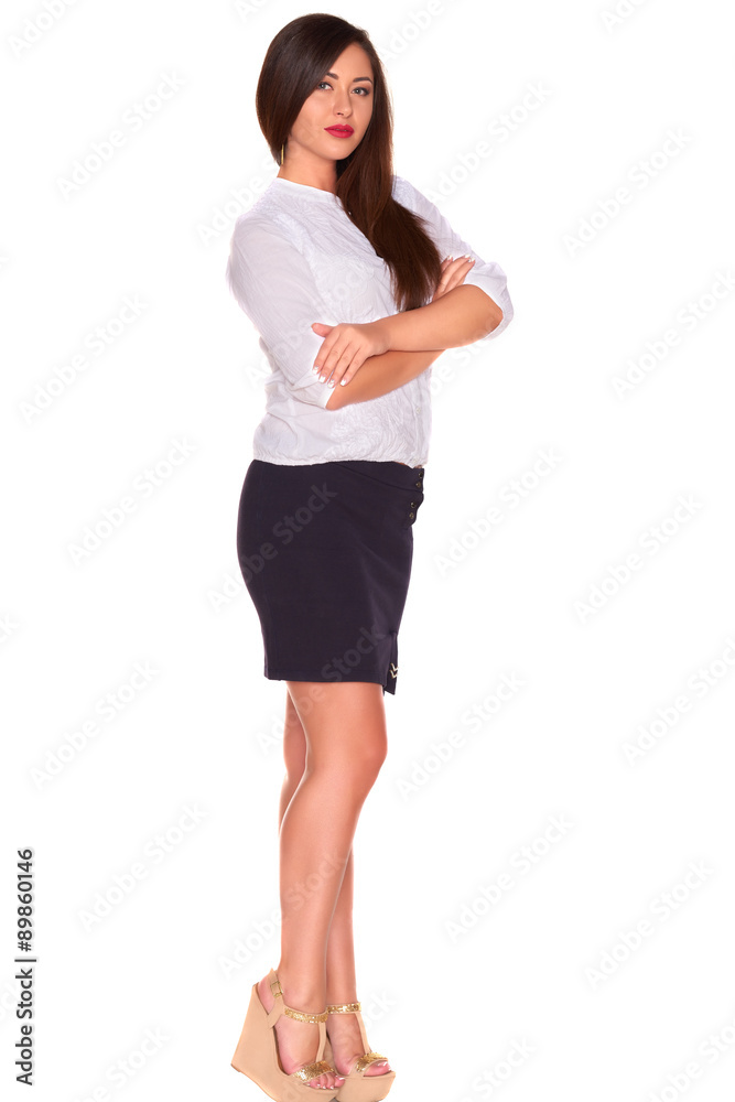 Pretty office woman in white shirt isolate on white background Pretty office woman in white shirt isolate on white background