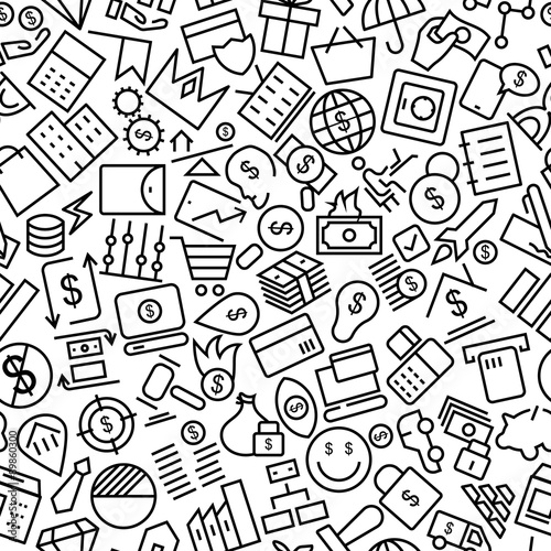 Money Seamless Hand Drawn Line Icon Pattern
