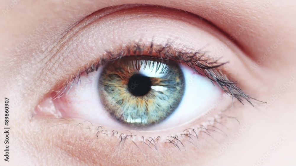Macro Close-up eye blinking. Slow Motion, 120 fps. Young Woman is opening and closing her beautiful eye.